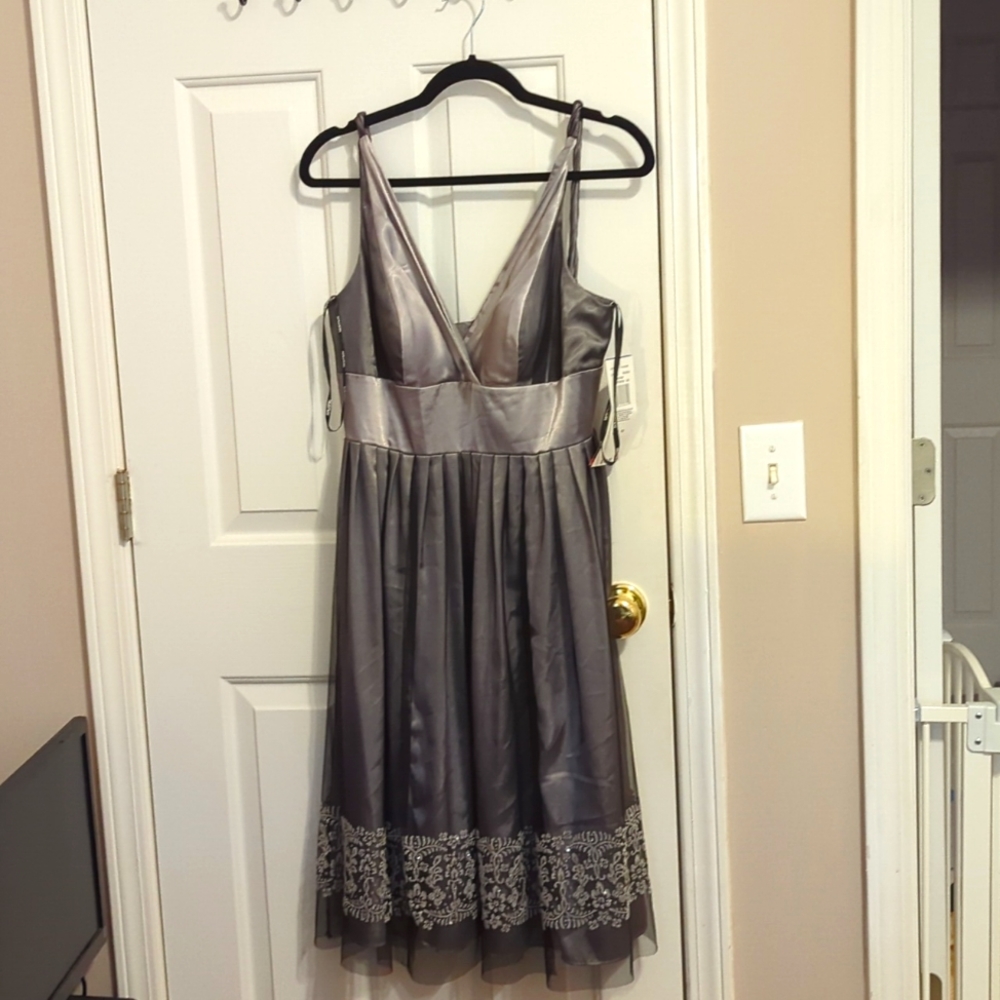 NWT Night Way Collections Grey Beaded Nightway Collections Dress